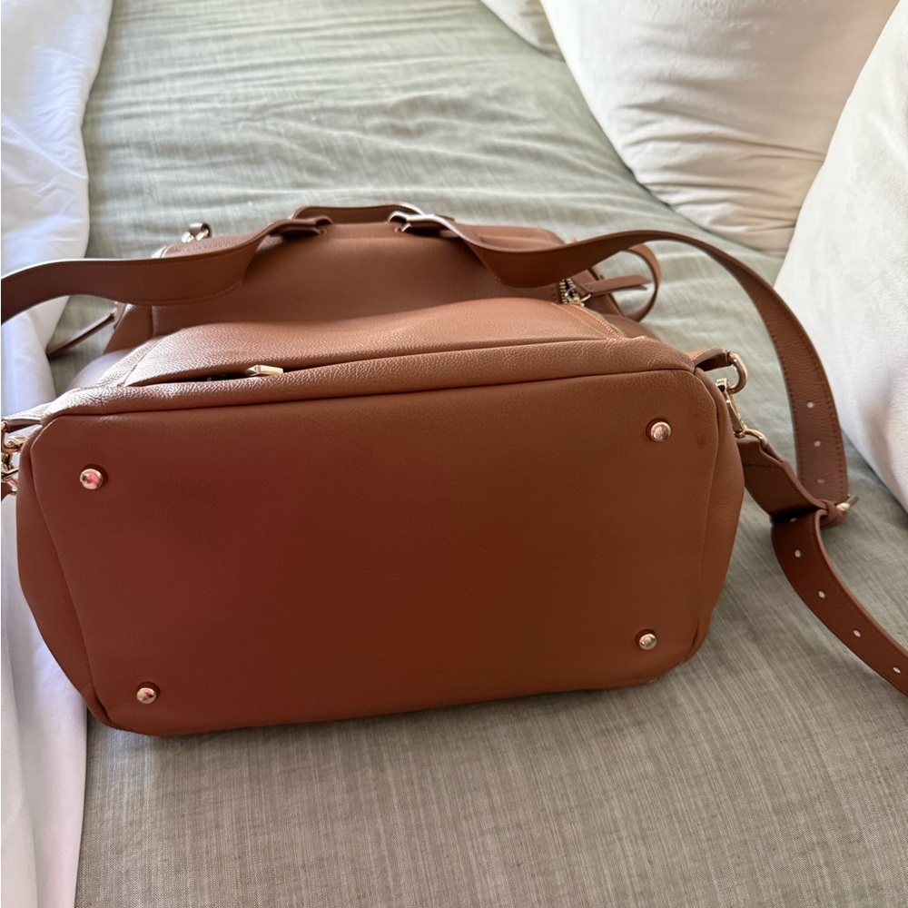 Mina Baie Kinney Brown Leather Backpack Diaper bag - Picture 3 of 4